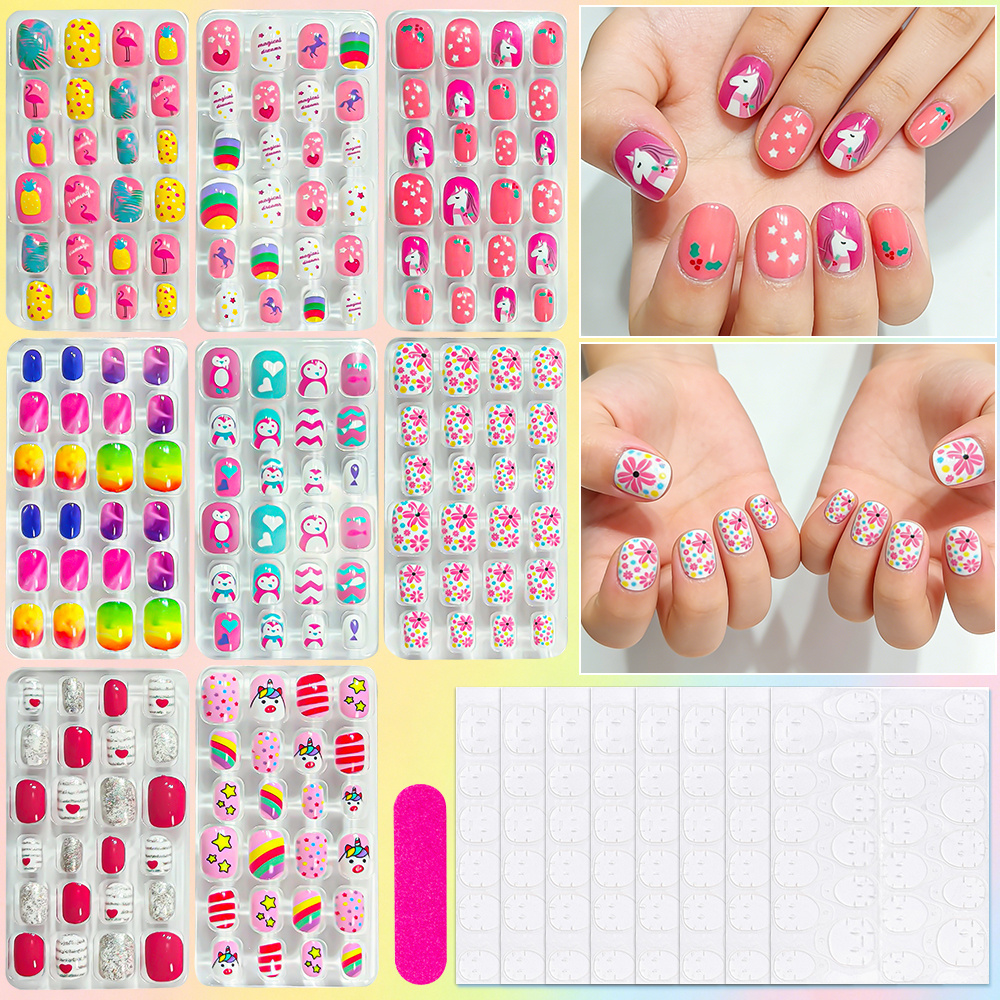 TEMU Lot de 192 faux ongles à pression, ensemble de 192 faux ongles courts ovales mignons de cœur rose pour femme, kit de nail art à pression