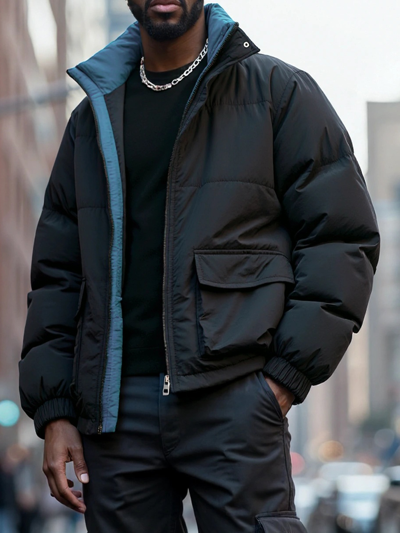Men's Heavy-Duty Winter Coat with Full Zipper Closure