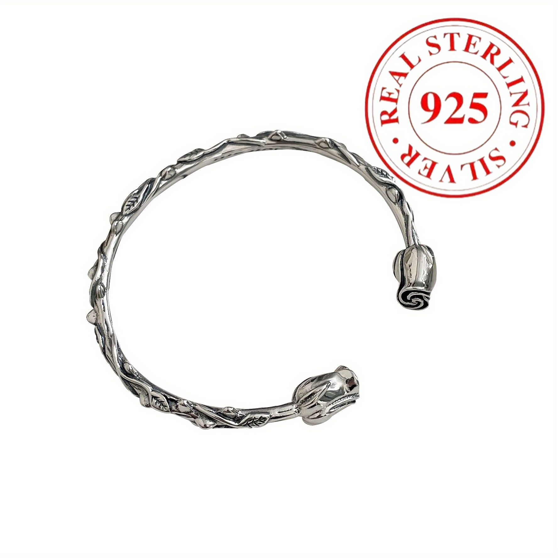 TEMU Yinruitai 925 Sterling Silvery Heavy-duty High-end Openwork Rose Bracelet For Women, With A Design, Luxurious And Delicate.