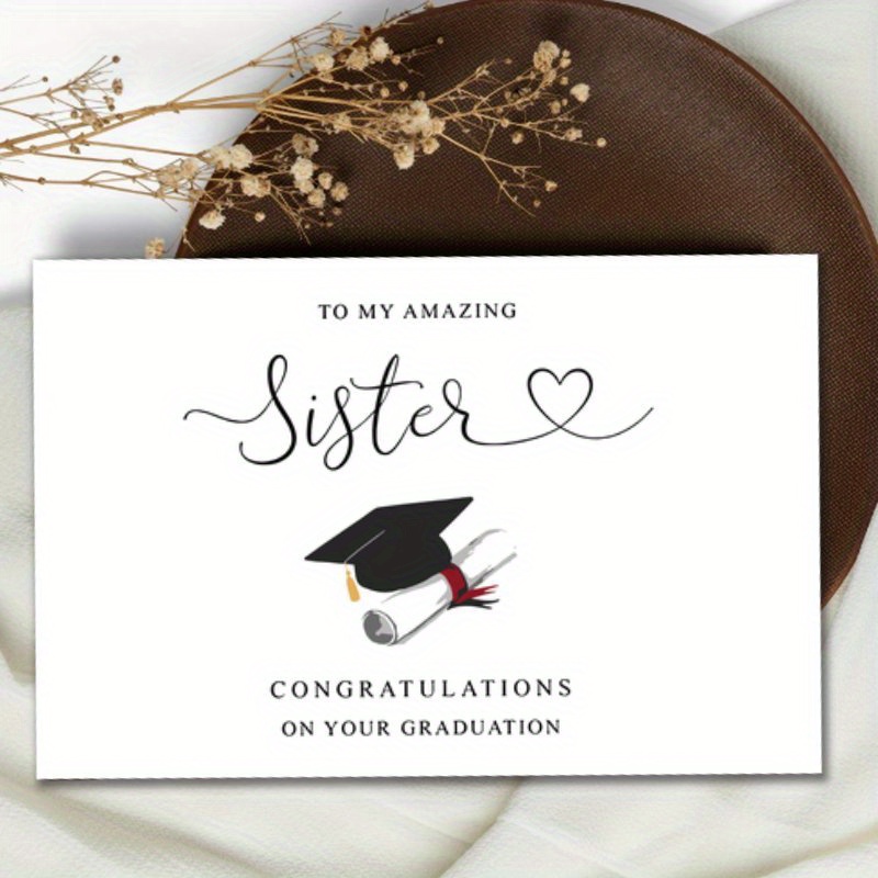 TEMU 1pc Funny Graduation Card For Sister - "to Sister" Design With Cap & Illustration, Perfect Spring Graduation Gift, Mixed Colors, Paper Material,