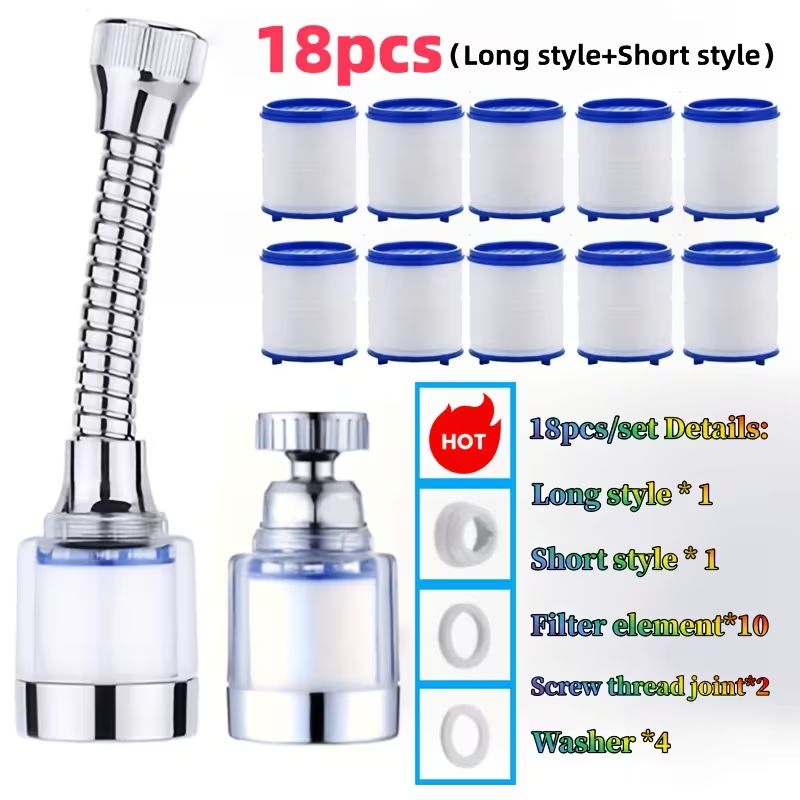 Image of 18pcs [long Style And Short Style] Home Faucet Extender, Filter, Extension, 360-degree Rotatable, Shower Faucet Filter, Universal Faucet, Kitchen Tap Water Booster Extender