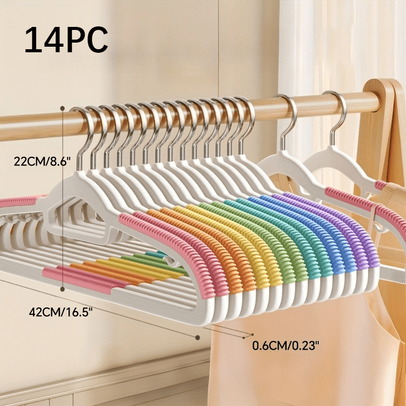 TEMU 14pcs Set Of High-quality, Sturdy, And Durable Plastic Hangers In Random Colors. Features Shoulder Pad Design, Reinforced Construction, Non-slip