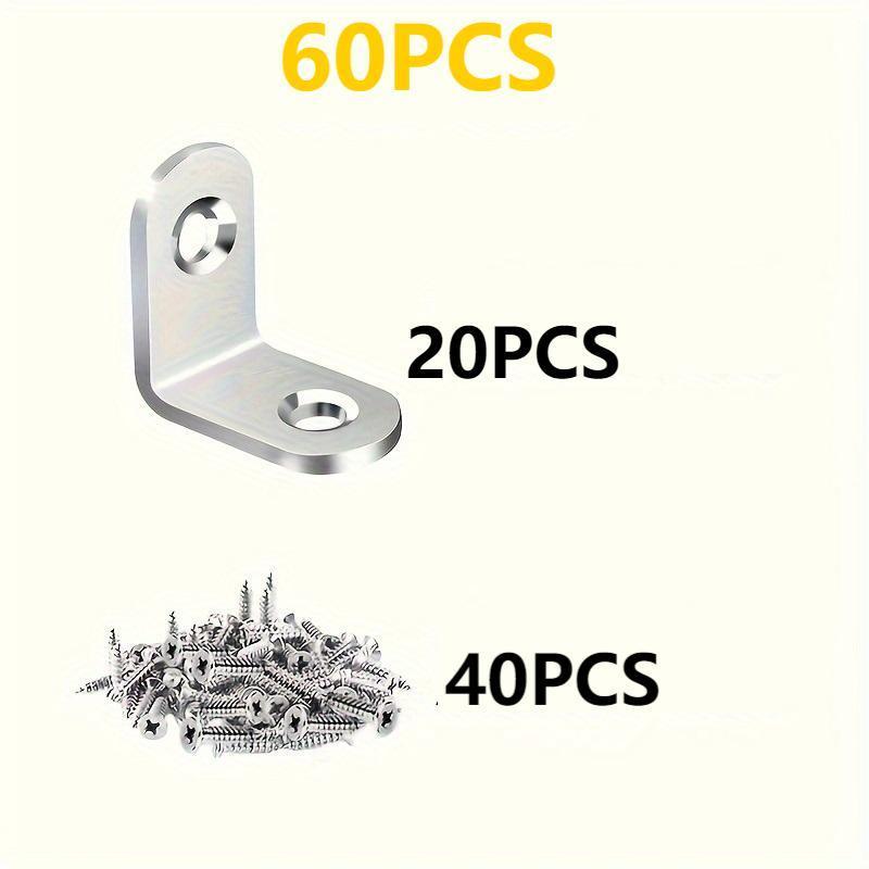TEMU Set Of 60: Includes -shaped Stainless Steel Brackets And 40 Screws For Wooden Cabinets - Durable Corner Connectors Suitable For Shelves, Wooden