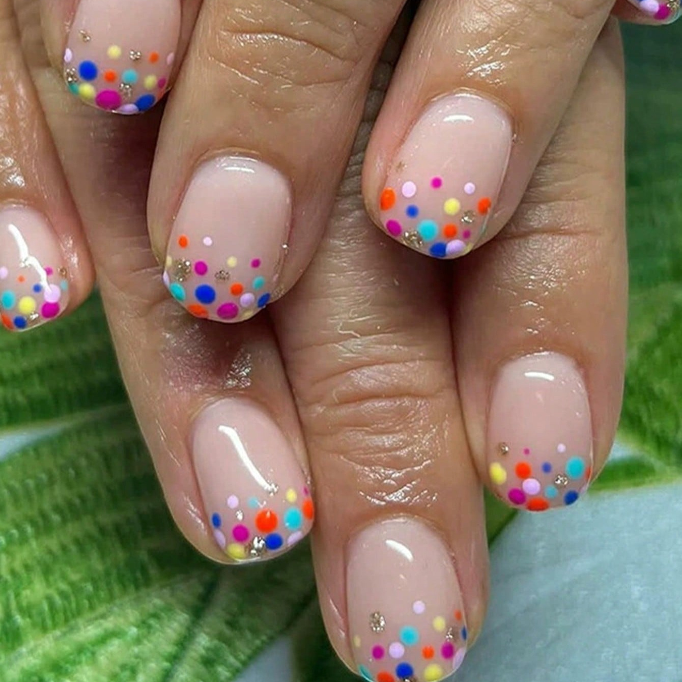 TEMU 48pcs Short Square Spring/ Summer Cute Polka Dot Dopamine Gloss Nail Pressing Full Coverage Fake Nail Set, Suitable For Sexy S, Office Women,