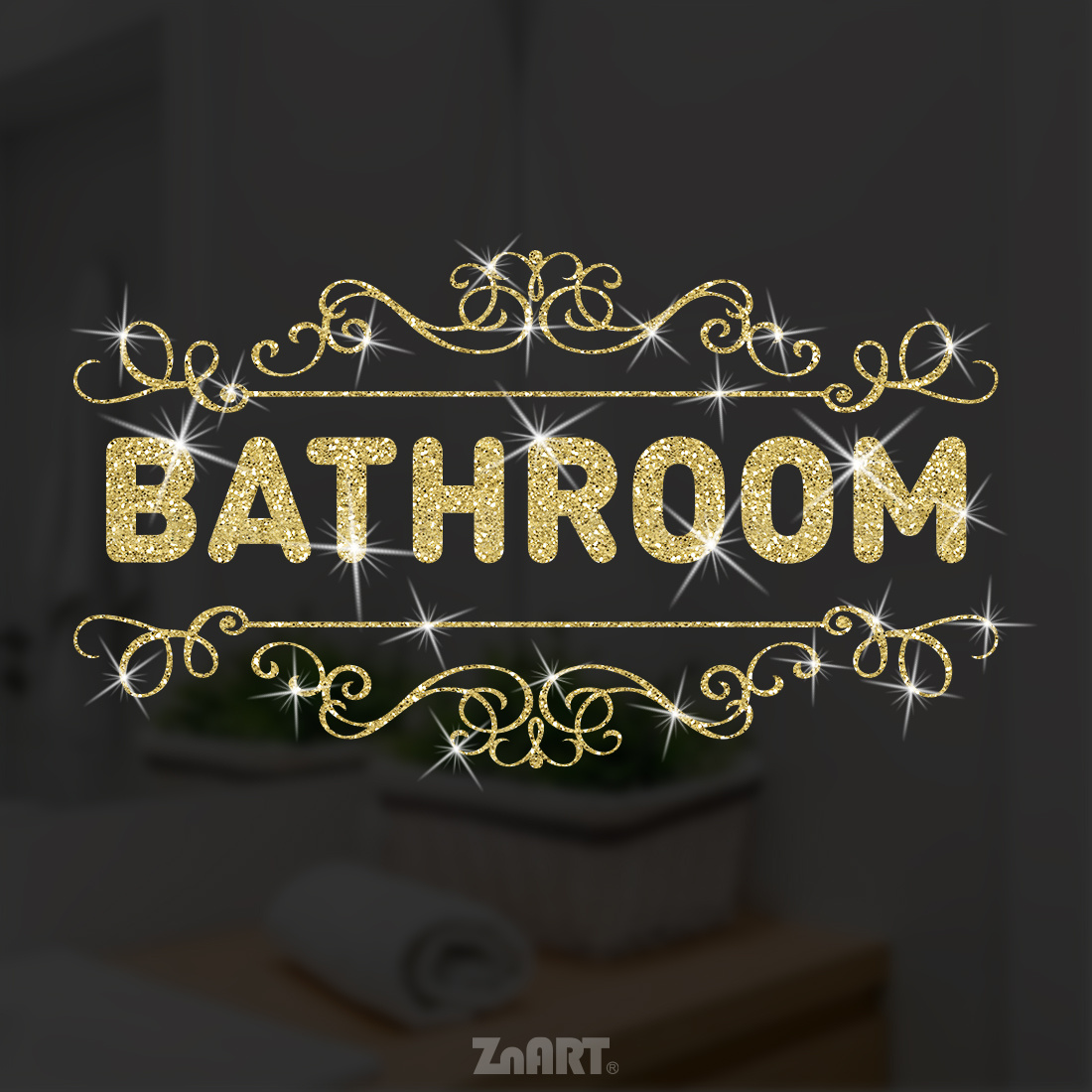 Image of 1pc Shimmery Bathroom Signs Stickers - Elegant & European Style Restroom Door Decals, Removable Vinyl Bathroom Flashing Stickers For Home Or Office, Bathroom Door Glittery Vinyl Decal