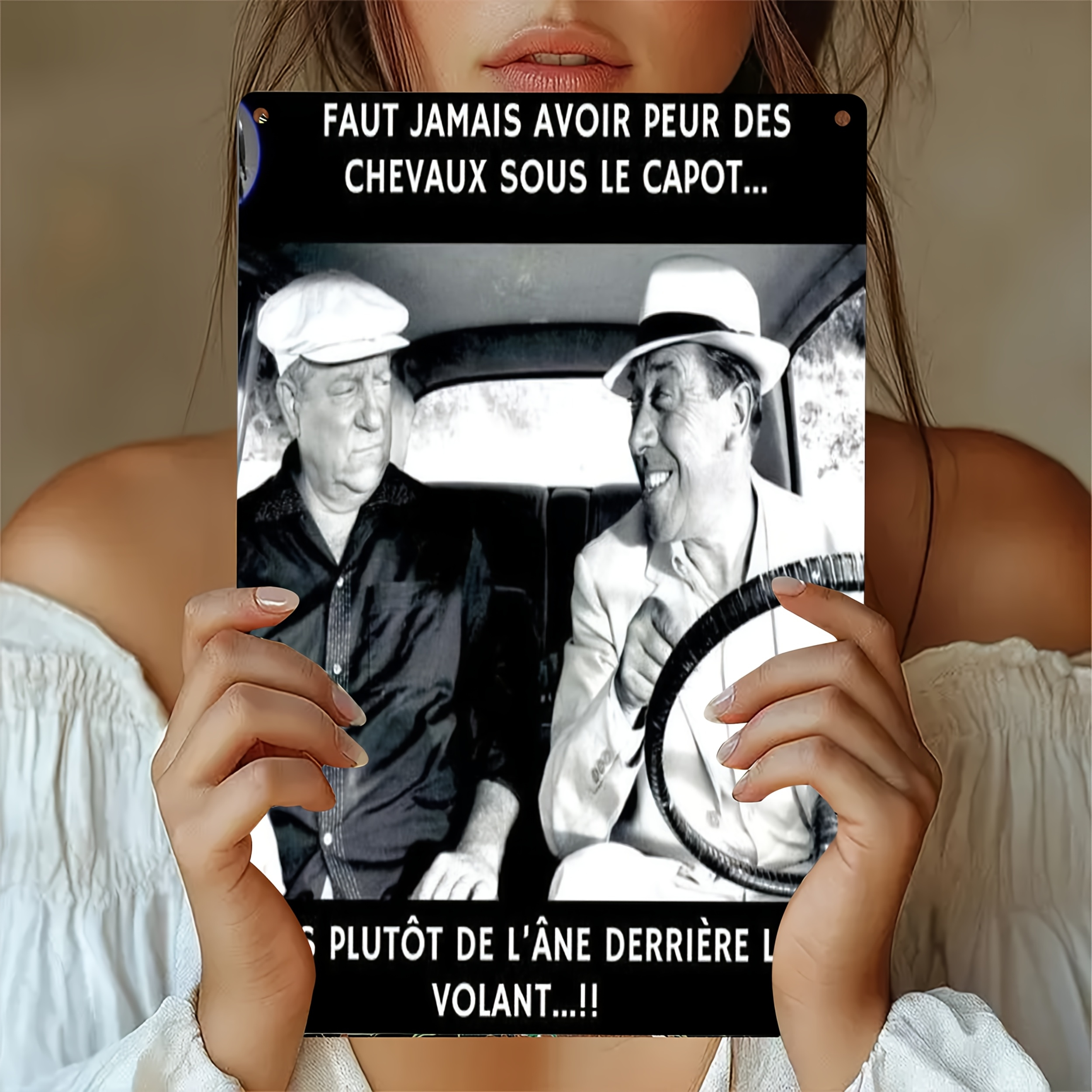 TEMU Art Mural Métal Humoristique Français Vintage - Design de Voiture Vintage avec , Panneau Décoratif en Fer Étanche, 20.32X 30.48Cm, Convient pour