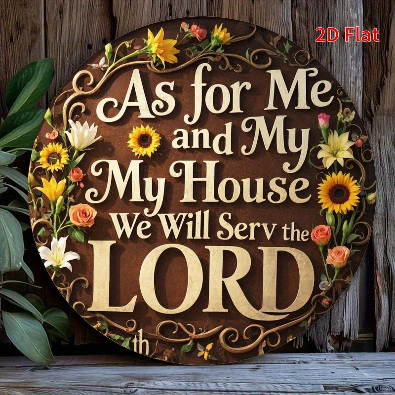TEMU 2d Flat Vintage Round Aluminium Sign - "as For House, Serve The Lord" - Easy To Hang Decor For Bedroom, Kitchen, Dining Room - Unique Gift For
