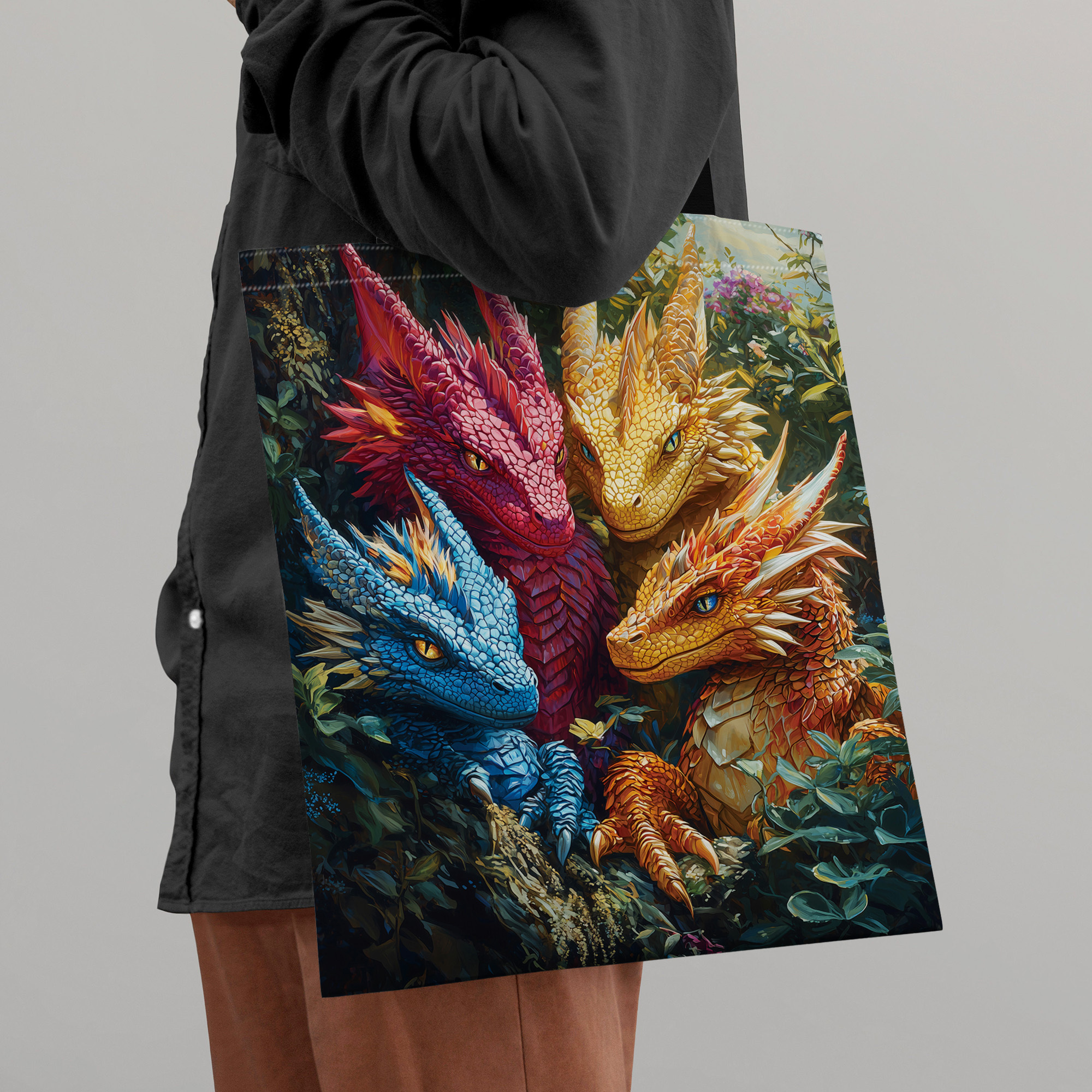 

Bold Dragons Tote Bag - Polyester, Fashion- Design For Men, Ideal For Shopping & Use