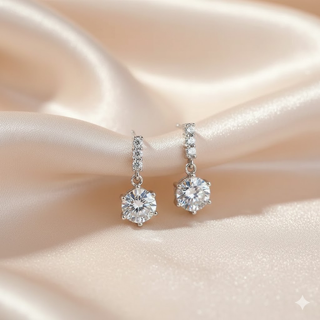 TEMU Luxurious Synthetic Zirconia Earrings, With Lines, Dazzlingly Beautiful, Presenting High Quality, Accompanied By A Style. Suitable For Work,