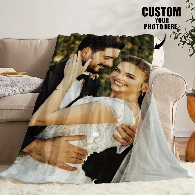 TEMU 1pc Personalized Photo Custom Flannel Blanket - Custom Wedding, Anniversary, Birthday Gift - Soft Throw - Your Own Photo, Suitable For Couples,