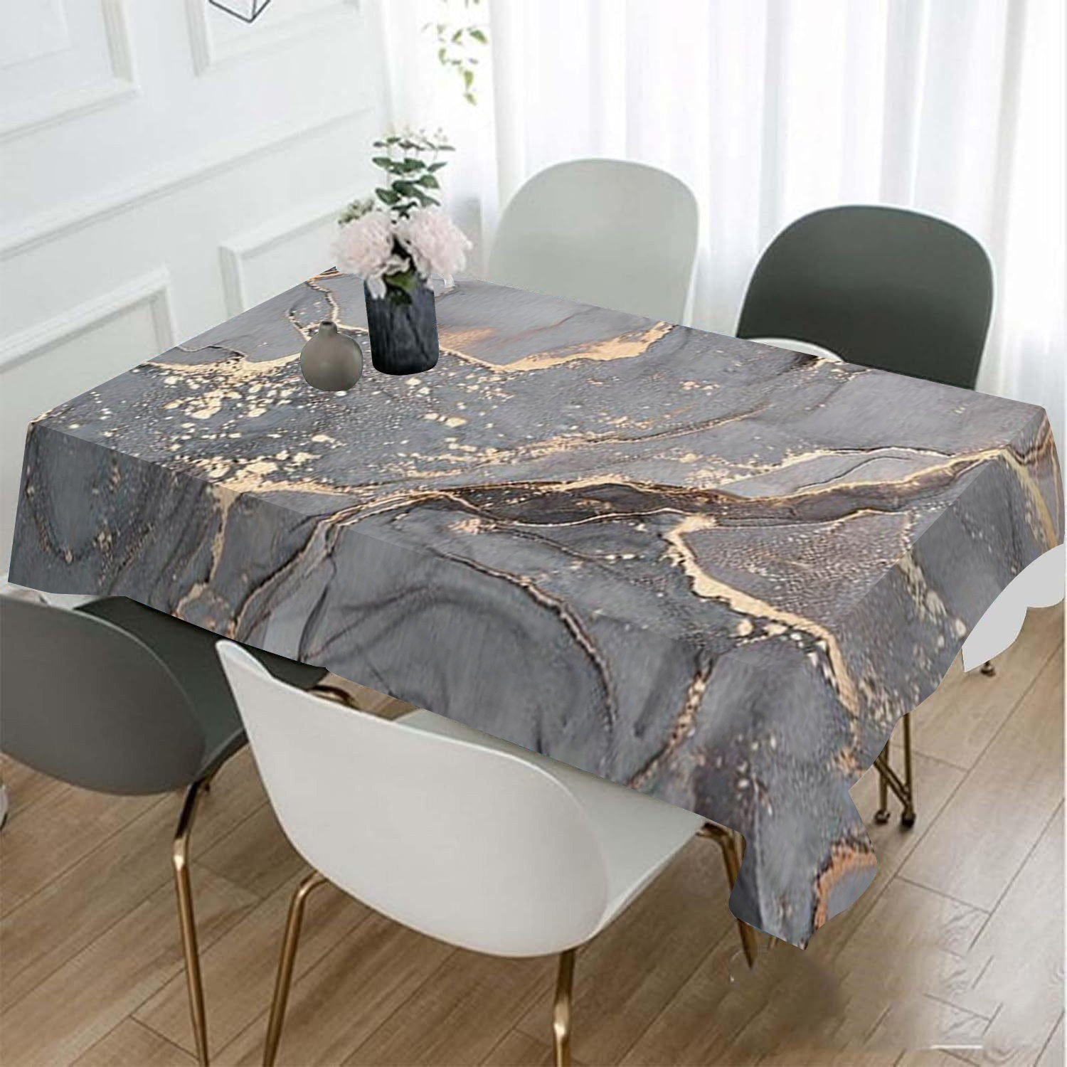 

1pc Gray Gold Line Suitable For Family Gathering Living Room Tablecloth Coffee Table Tablecloth Home Dustproof Tablecloth Rectangular Decorative Cover