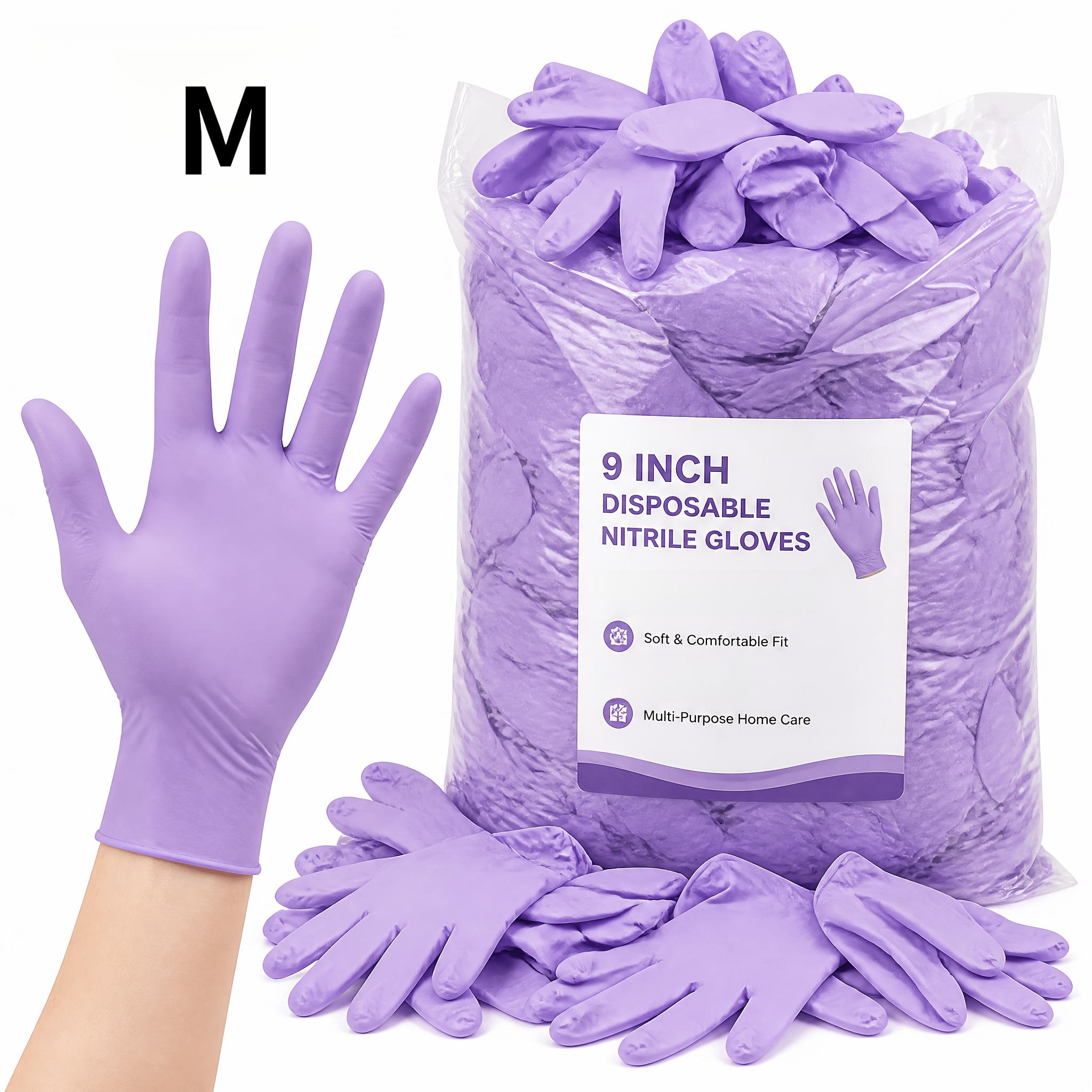 TEMU LUXE PASTEL Confezione da 21 guanti monouso in nitrile viola da 9 pollici, facili da indossare e rimuovere, morbidi e traspiranti, adatti per