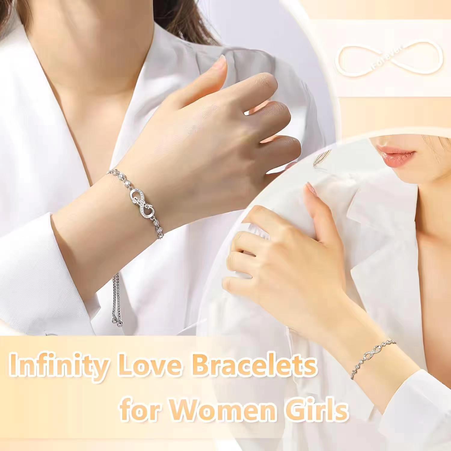 elegant adjustable infinity symbol bracelet for women - chic   with sparkling zirconia stones, alloy material - ideal for   & special occasions, european and american popular, pull-out,   accessories details 1