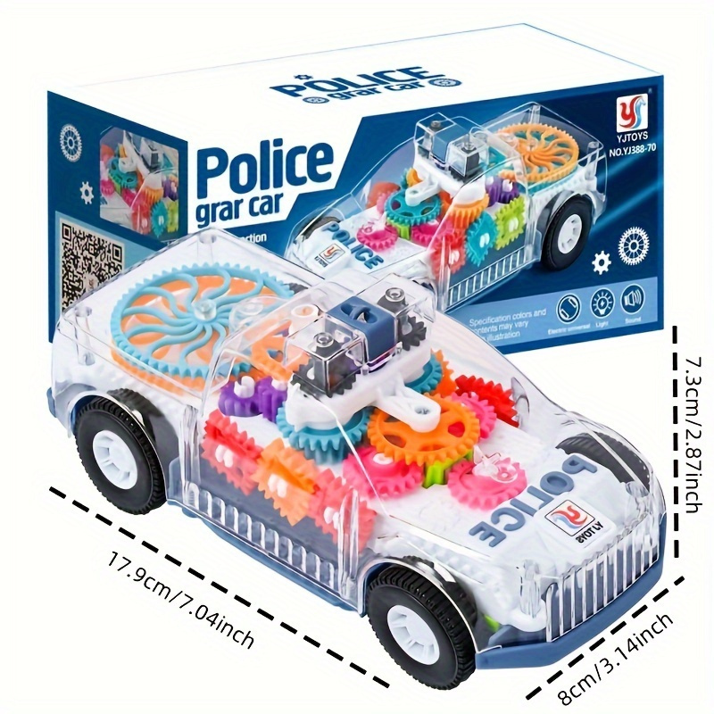 Kids Toys Police Cars Electric Transparent Gear Train Toyskids Train Toys, Flashing Lights And Music, 360° Rotation, Educational Training Toys, Boys And Girls Toys, Kids Birthday Holiday Gifts