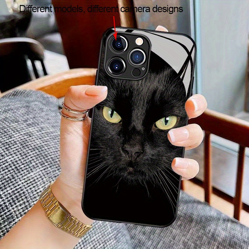 TEMU Phone Case - Shockproof Phone Case Featuring A Black Cat With , Compatible With For Iphone 16, 16e, 15, 14, 13, 12, 11 Pro Max, 16 Plus, Xr, X,