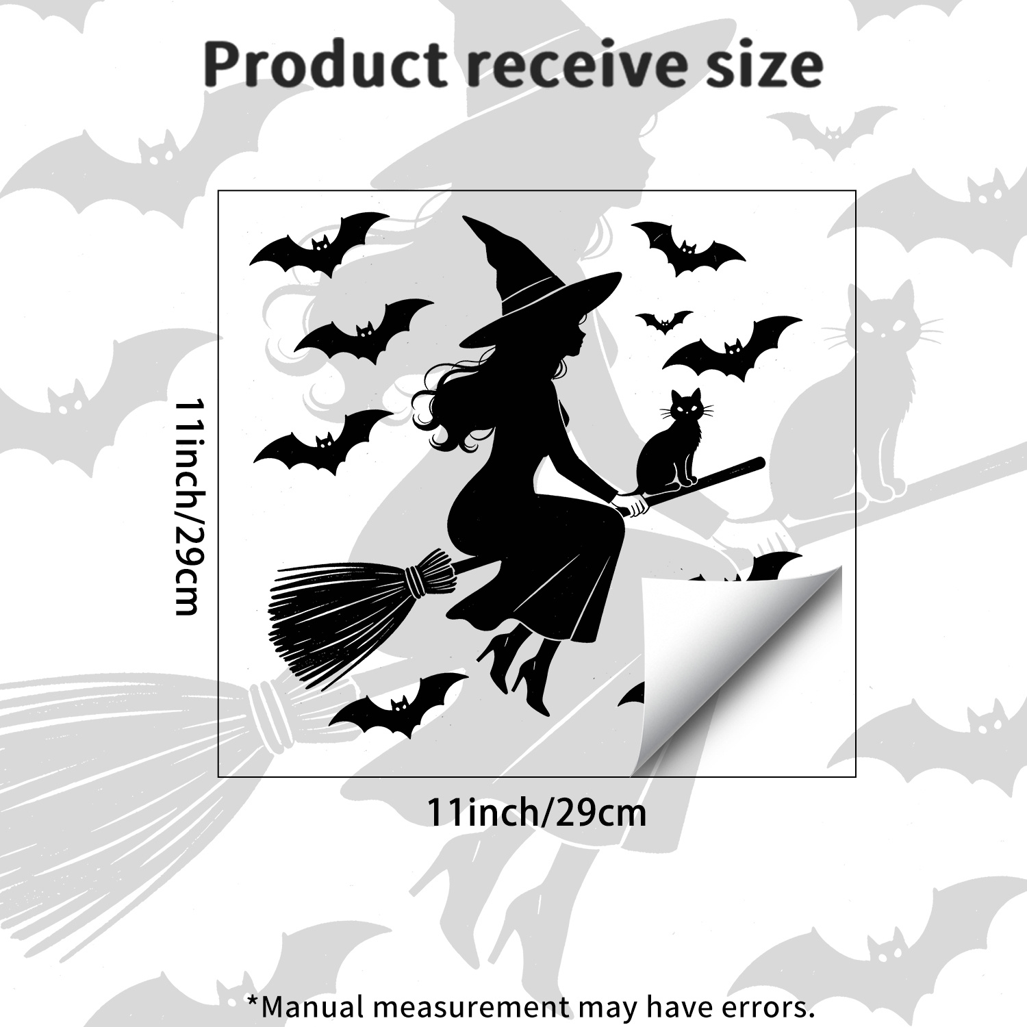TEMU 1pc Black Cat Bat Halloween Decorative Window Cling, Riding Broomstick With Black Cat And Bat Silhouette Glass Sticker, Pvc Adhesive-free Static