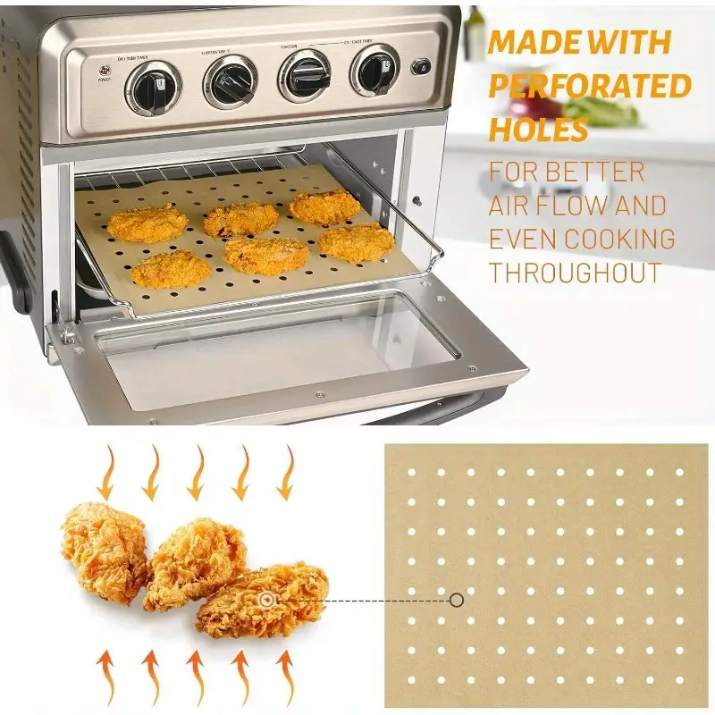100pcs unbleached air fryer parchment paper liners 11x9 inch perforated rectangular disposable baking sheets for cuisinart black decker non heat distribution kitchen restaurant use air fryer accessories oven liner perforated design nonstick surface home bakers Product details 2