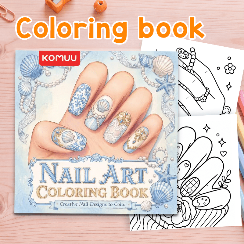 TEMU Scale Nail Art Coloring Book Suitable For Adults Teens Girls - Glue Binding Thick Paper Pages With Square Layout, Creative Nail Designs Coloring