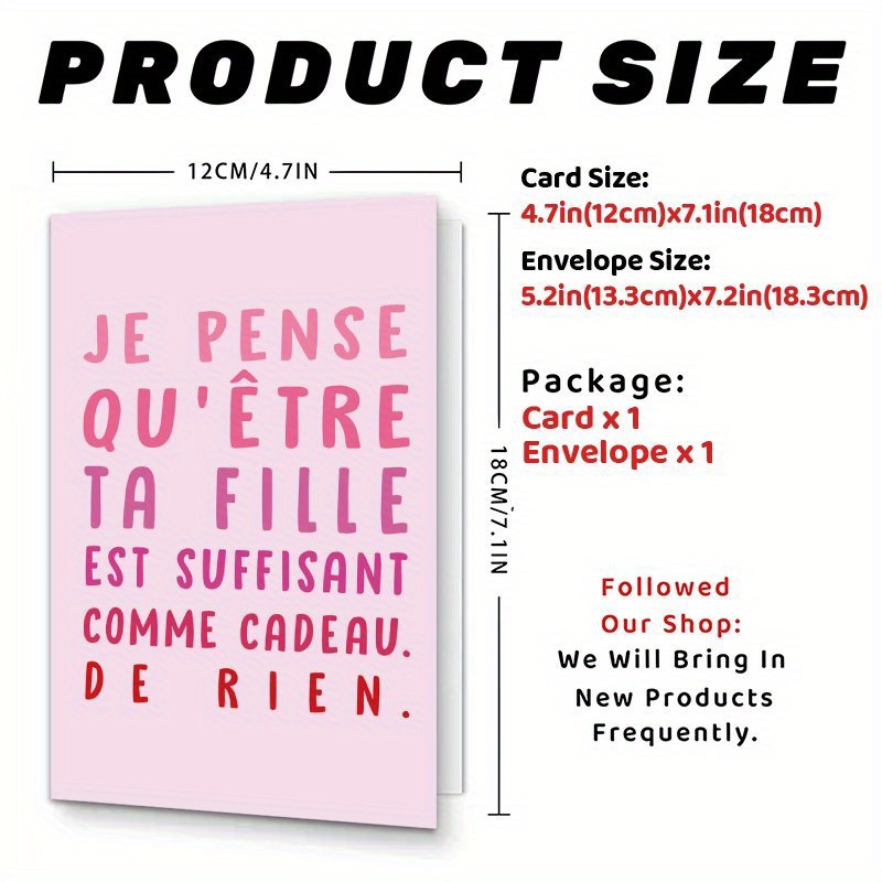 TEMU 1pc 1pcs French Father's Day Card Suitable For Dad - French Text Greeting Card With Envelope, French "fête Des Pères" For Birthday, Retirement,