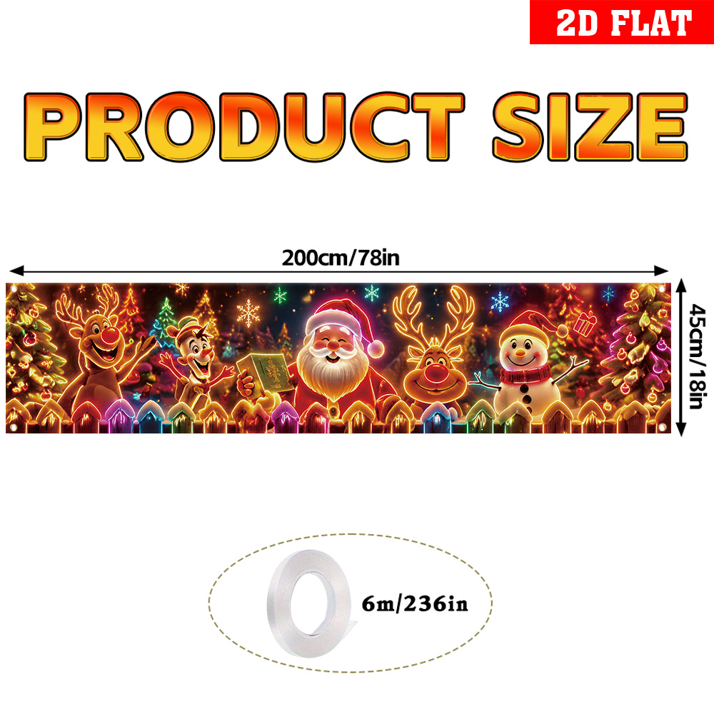 TEMU 2d Flat, 1pc Uv Activated Neon Glow Christmas Banner Suitable For Yard, Fence & Patio - Uv-sensitive Suitable For Santa, Reindeer, , Snowman,