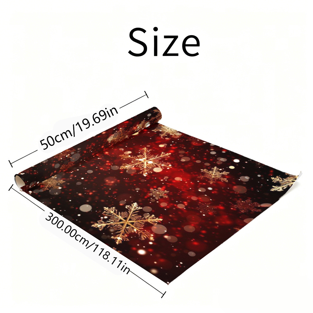 TEMU 1 Rolle Geschenkpapier mit goldenem Schneeflocken-, rotem Hintergrund- funkelndem Lichtflecken-Druckmuster, 20 Zoll × 118 Zoll,