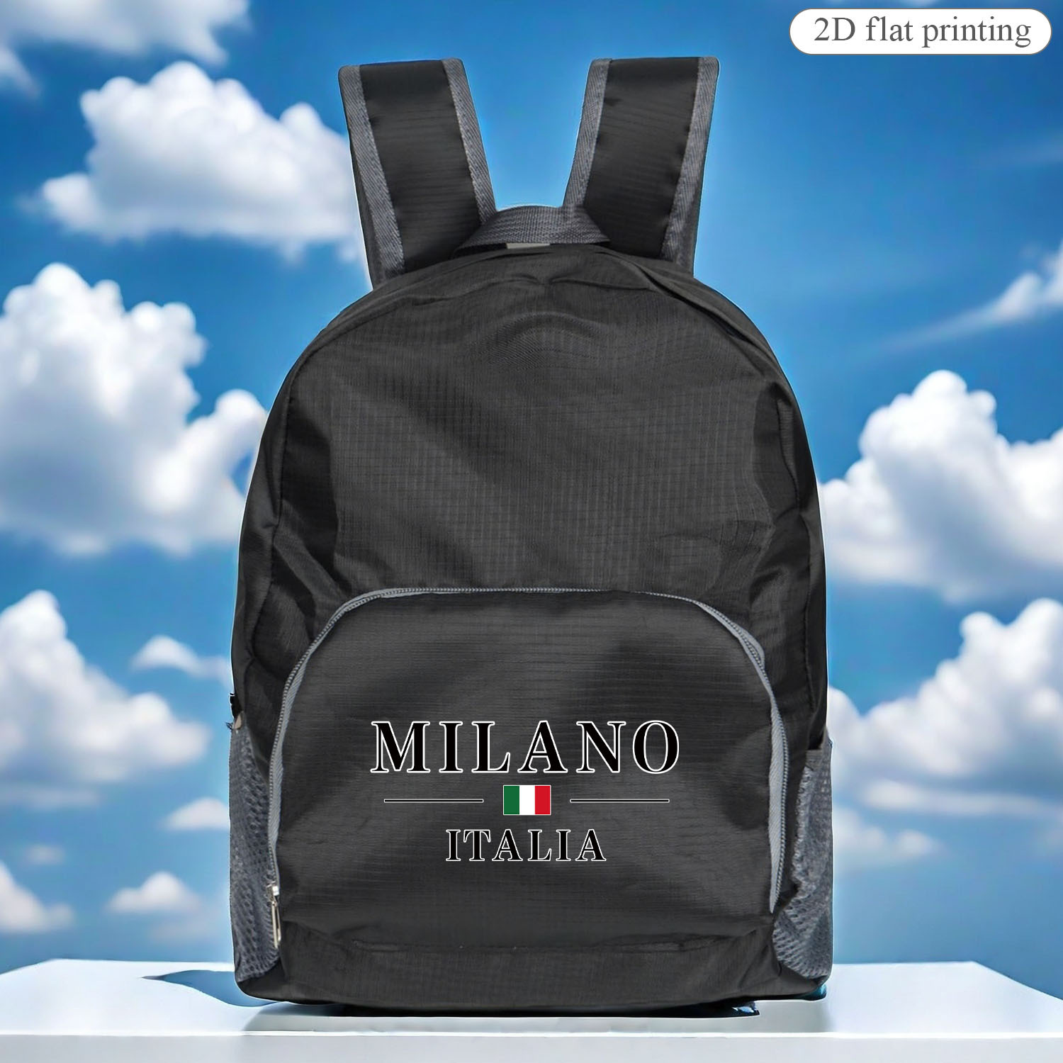 TEMU Multifunctional Foldable Backpack With " Italia" Print, Lightweight And Thin Folding Backpack With Storage, Portable Commuter Backpack,