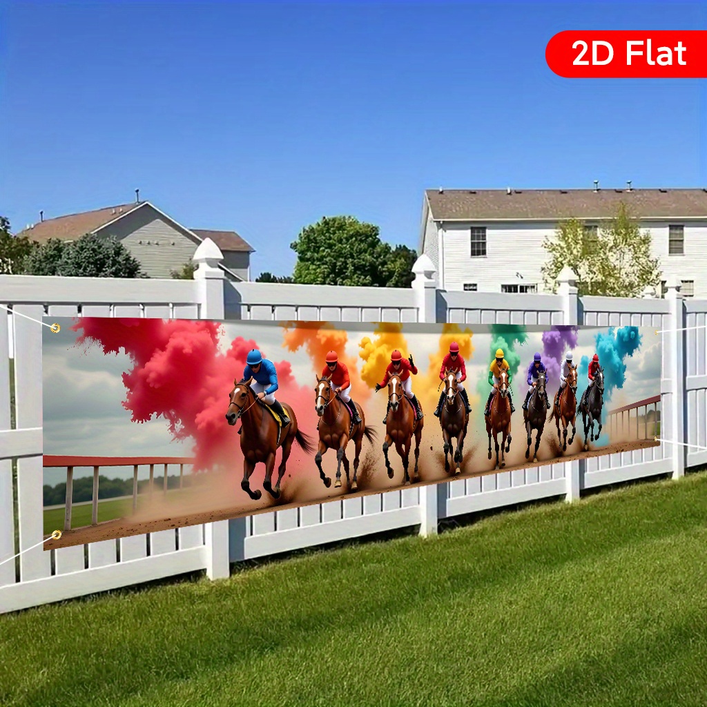 TEMU 2d Flat, 1pc Large Horse Racing Banner - Vintage Equestrian Party Decorations With , Birthday, Wedding, Anniversary Backdrop - Durable Polyester