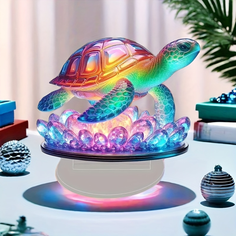 

2d Flat, 1pc Vibrant Rainbow Acrylic Turtle Statue - Transparent, Artistic Desk Decor With Illuminated , , Ideal Holiday Gift, Turtle Decor