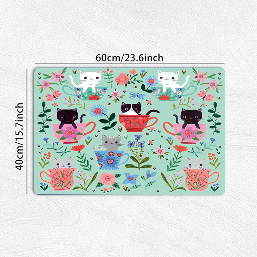 TEMU 1pc Spring And Summer Retro Cartoon Cat Absorbent Mat, Durable And Easy To Clean, Suitable For Coffee Machine Mat, Kitchen Countertop Mat, Hand