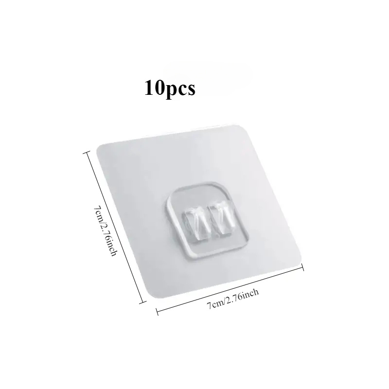 

10pcs Transparent Adhesive Hooks - , No-drill, Heavy-duty 5kg Hold, Ideal For Kitchen & Bathroom Shelves, Stylish , Utility Hooks