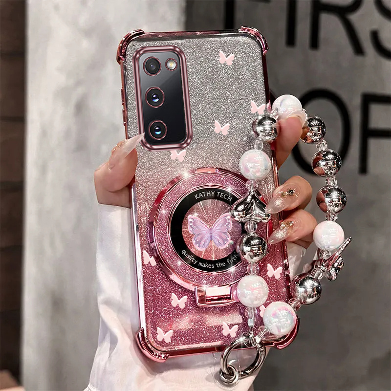 E-shop Handyhülle - Luxuriöse Schmetterling Perlen Armband Magnetischer Glitzer Handyhalter Hülle für Samsung Galaxy S20 FE Galaxy S20 Fe Anti-Knock