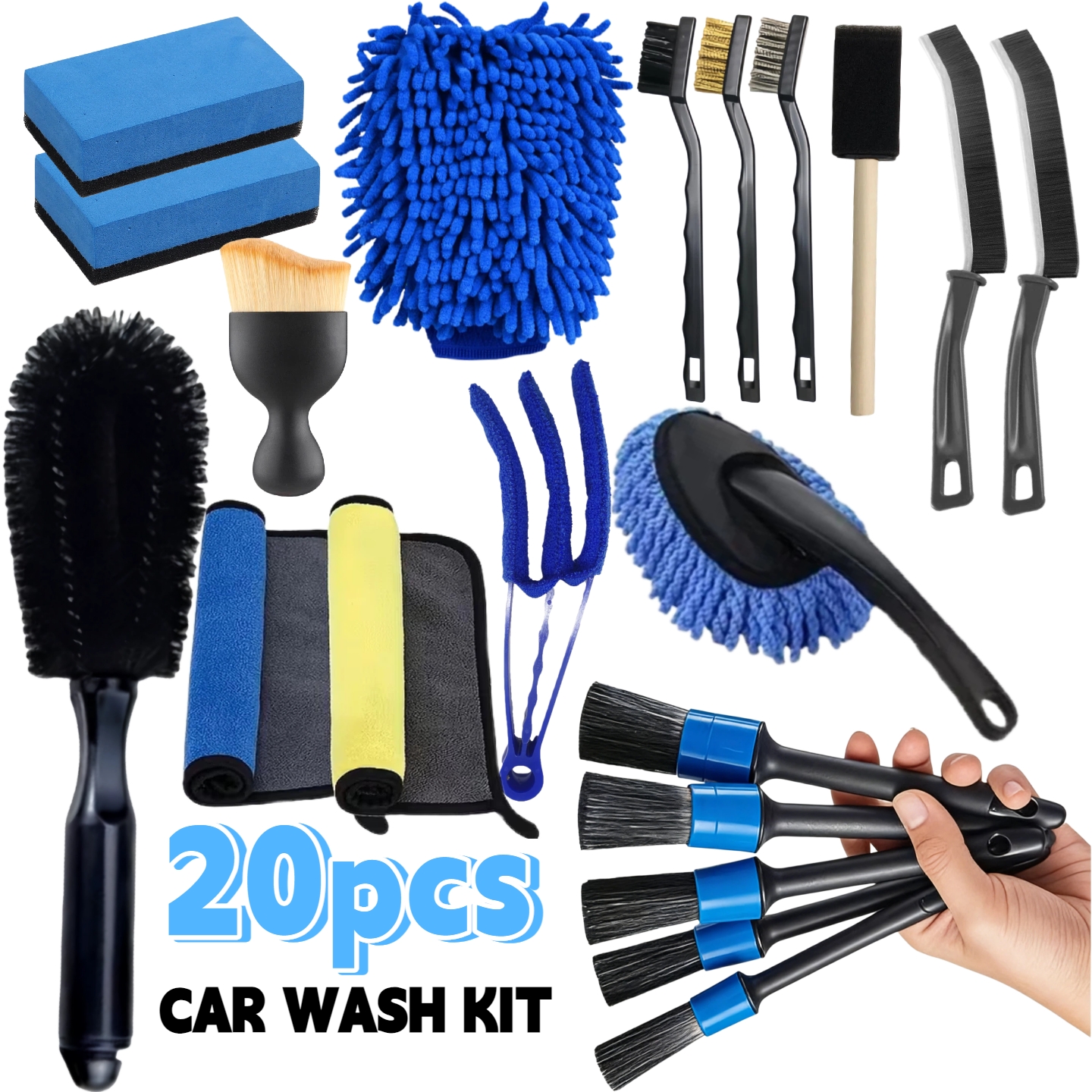 TEMU 16/20pcs Car Cleaning Tool Set, Including Detail Brushes, Suitable For Cleaning Air Conditioning Vents, Seat , Etc., Car And Motorcycle Cleaning