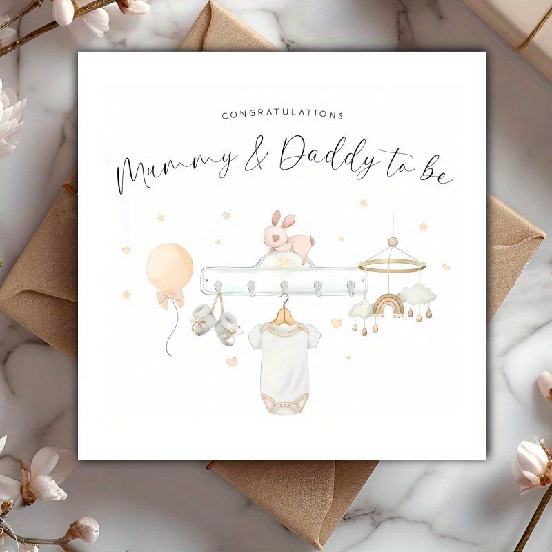 TEMU 1 carte de vœux "Future Parents" avec enveloppe - Design aquarelle , ballons dorés et décorations festives, parfait pour les anniversaires de