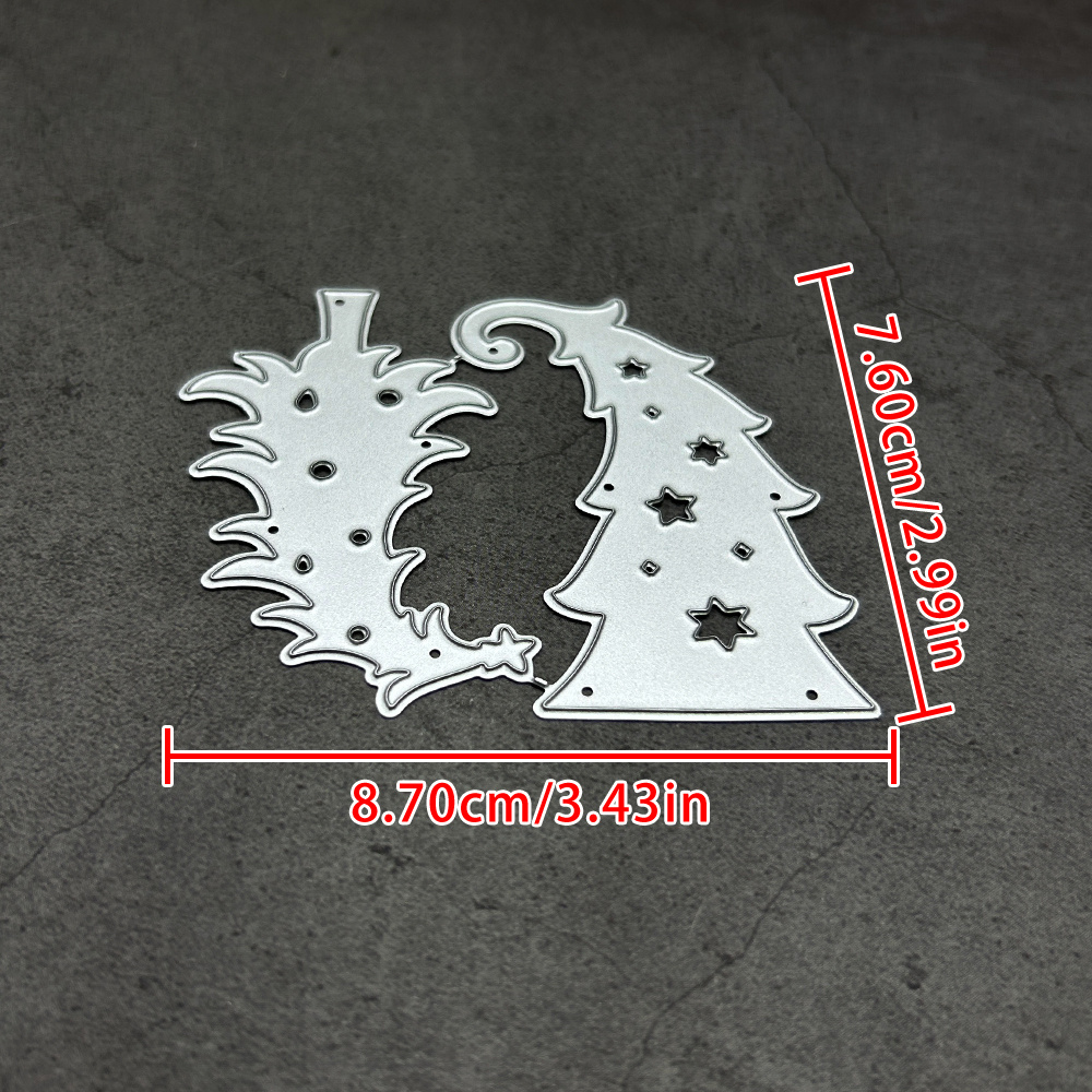 TEMU 1pc Winter Curly Christmas Tree Metal Die, Elf Dot Curly Pine Tree Hang Tag Silhouette For Diy Paper Card Layered Xmas Holiday Embellishment