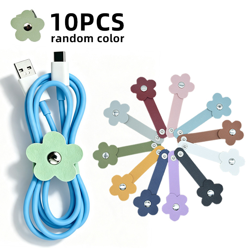 TEMU 10 piezas, colores aleatorios, herramientas de almacenamiento de cables de con de rápida, carrete organizador de cables de cuero PU, clip