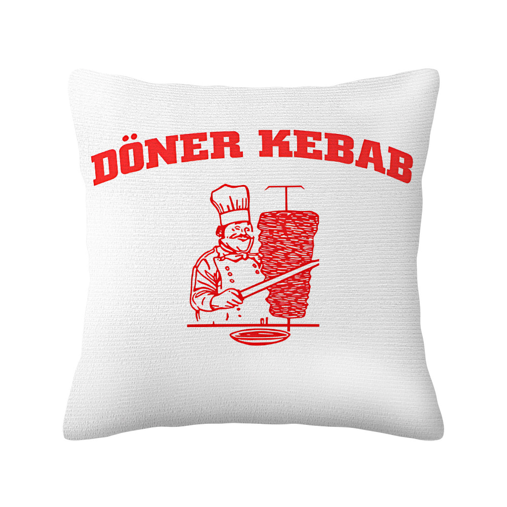 TEMU 2D Flat - Ein 2D-gedruckter Kissenbezug mit Chef Shavit und einem Doner Kebab-Design, künstlerischer Druck, quadratischer Polyester-Kissenbezug