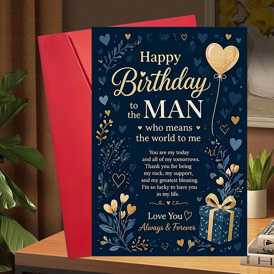 TEMU 1 Greeting Card And 1 Envelope Elegant Birthday Card, Happy Birthday To The Man, Blue Heart And Gift Design, "you Are And All Of My ", Suitable