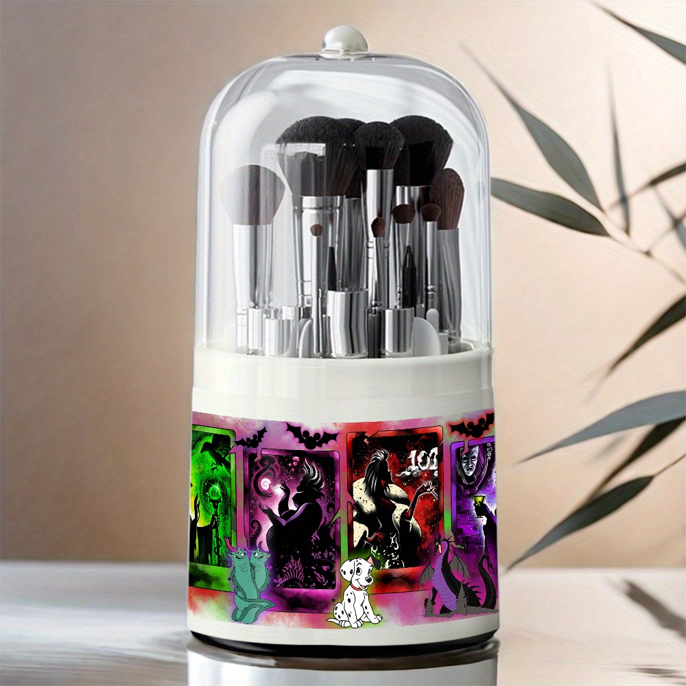1pc   fairy tale   cosmetic storage box 360 rotating dust proof makeup organizer with         desktop brush holder for vanity bathroom counter dressing table villainthemed design clear rotating mechanism Product details 6