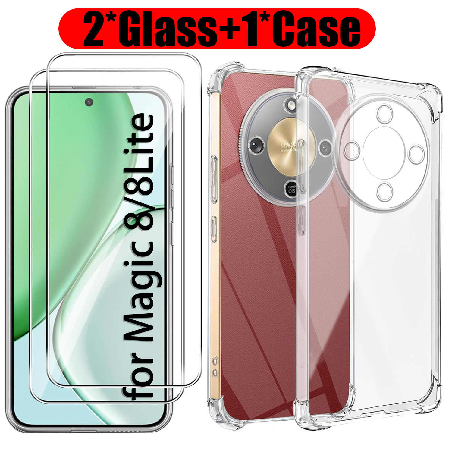 TEMU 2 Protectores de Vidrio Templado y 1 Antigolpes de TPU con Esquinas Reforzadas, Diseñada para Compatibilidad con Honor Lite 5G, con Protector de