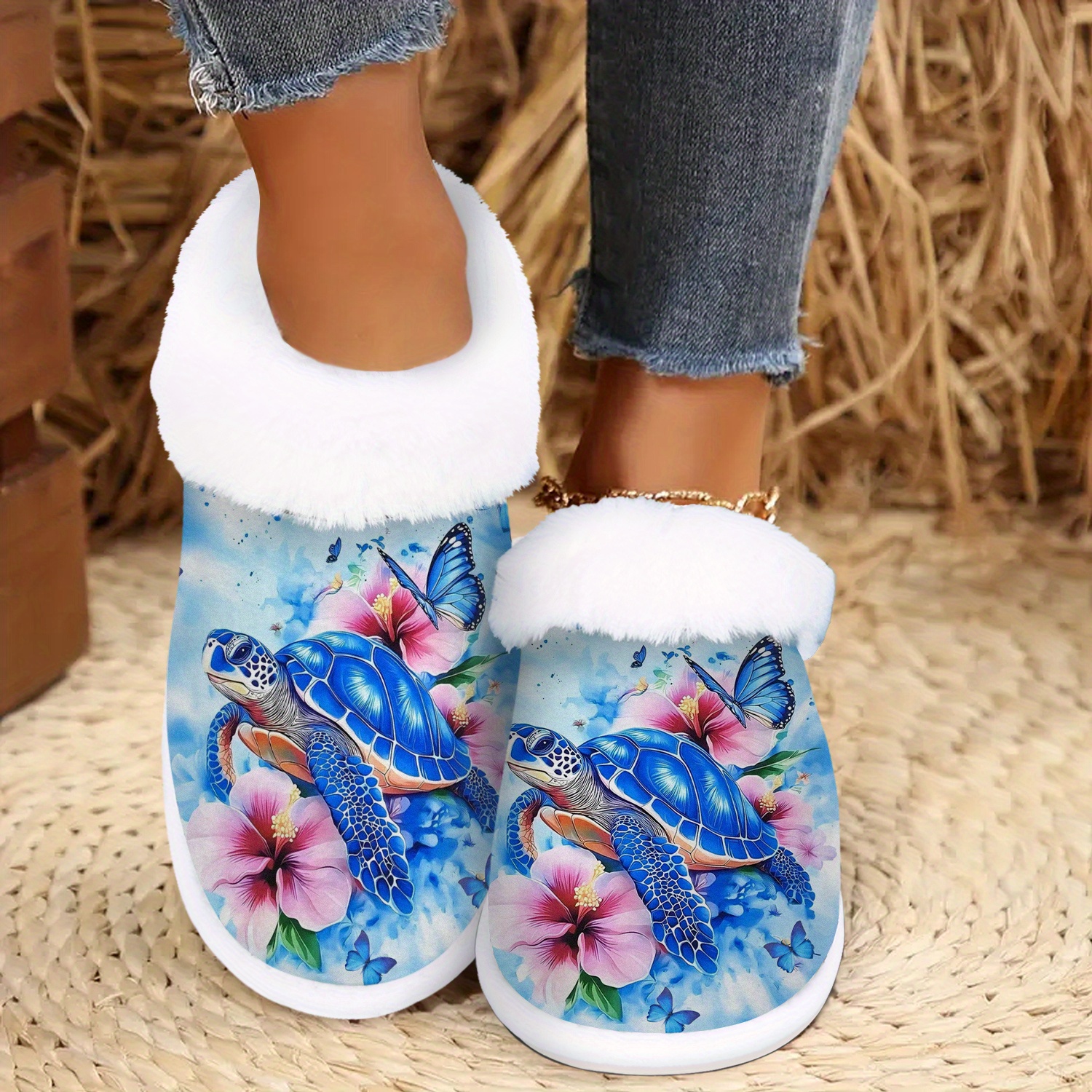 womens sea turtle print indoor slippers soft plush lined Temu