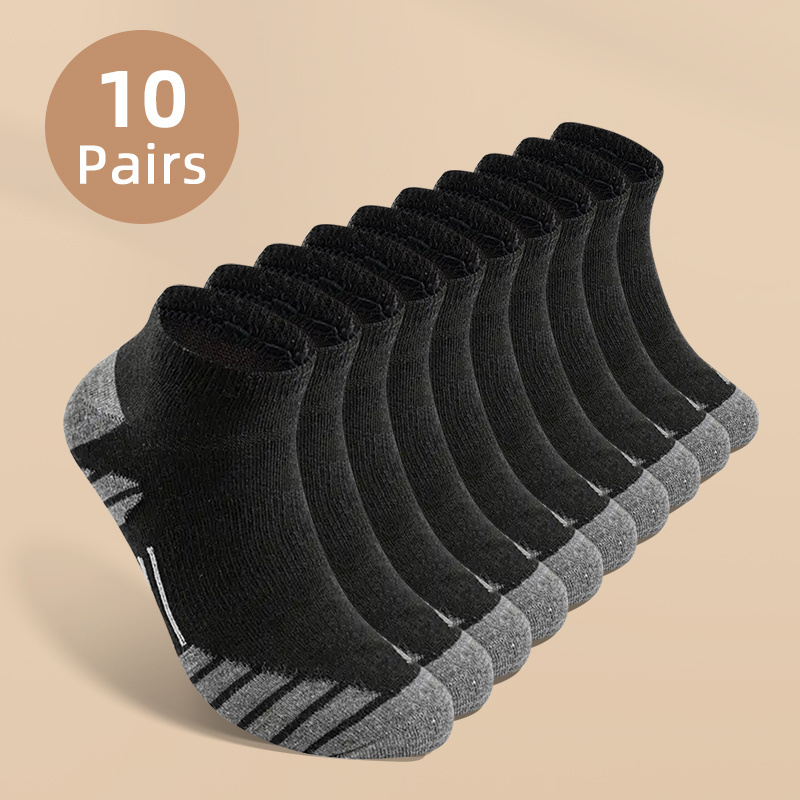 

10 Pairs Women's Striped Short Socks - Polyester Knit Fabric, Breathable, Anti-odor, Moisture-wicking, Quick-dry, Low Cut Design For