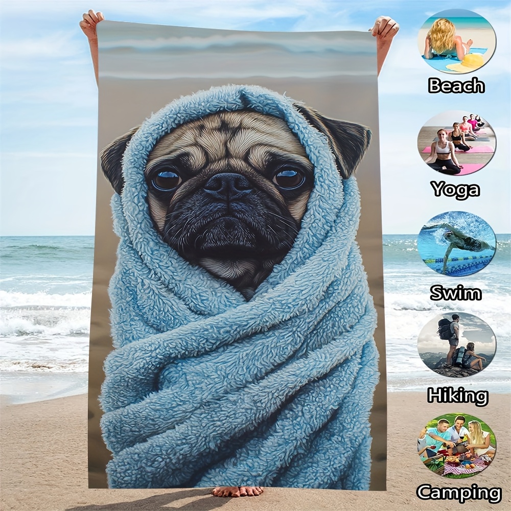 TEMU A Beach Towel Featuring A Cute Pug Design, Suitable For Occasions Such As The Beach, Yoga, Swimming Pools, Bathtubs, And Camping