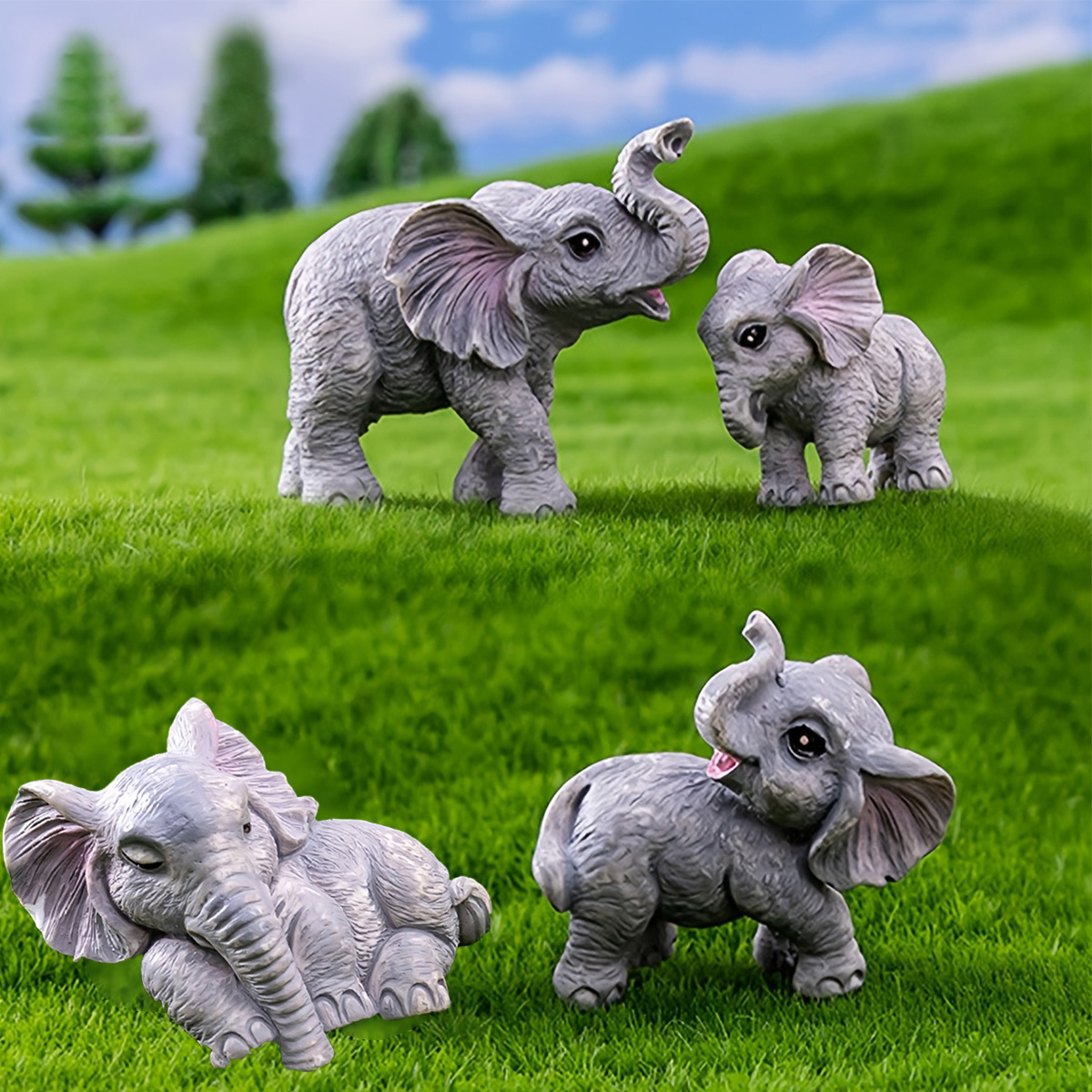 TEMU 4pcs Elephant Statue Set, Creative Micro Landscape Elephant Ornament, Office Desk Decor, Mini Flowerpot Decoration, Outdoor Diy Decorative Accessories- Home Decor And Festive Party Arrangements