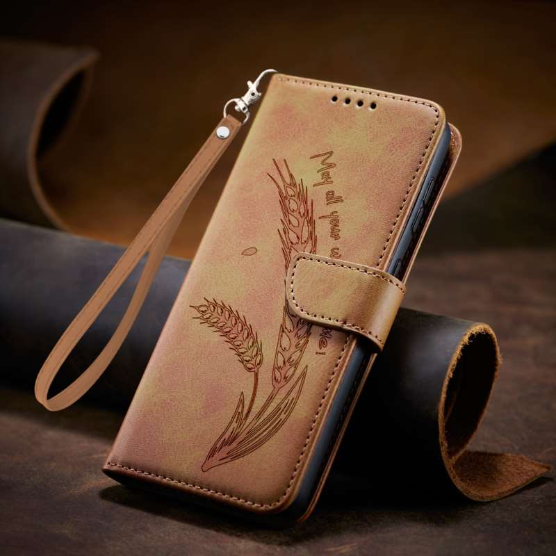 TEMU Coque de téléphone - Coque de téléphone rétro style avec motif en relief d'oreille de blé, avec dragonne, adaptée pour Honor 400, dotée d'un