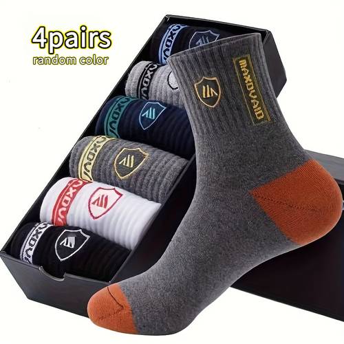photo de l'article 4 paires de chaussettes polyvalentes et élégantes pour hommes et femmes - chaussettes décontractées à géométriques , couleurs aléatoires, orteils et talons renforcés, adaptées à lautomne et à lhiver, chaussettes dautomne pour hommes, chaussettes dautomne pour femmes