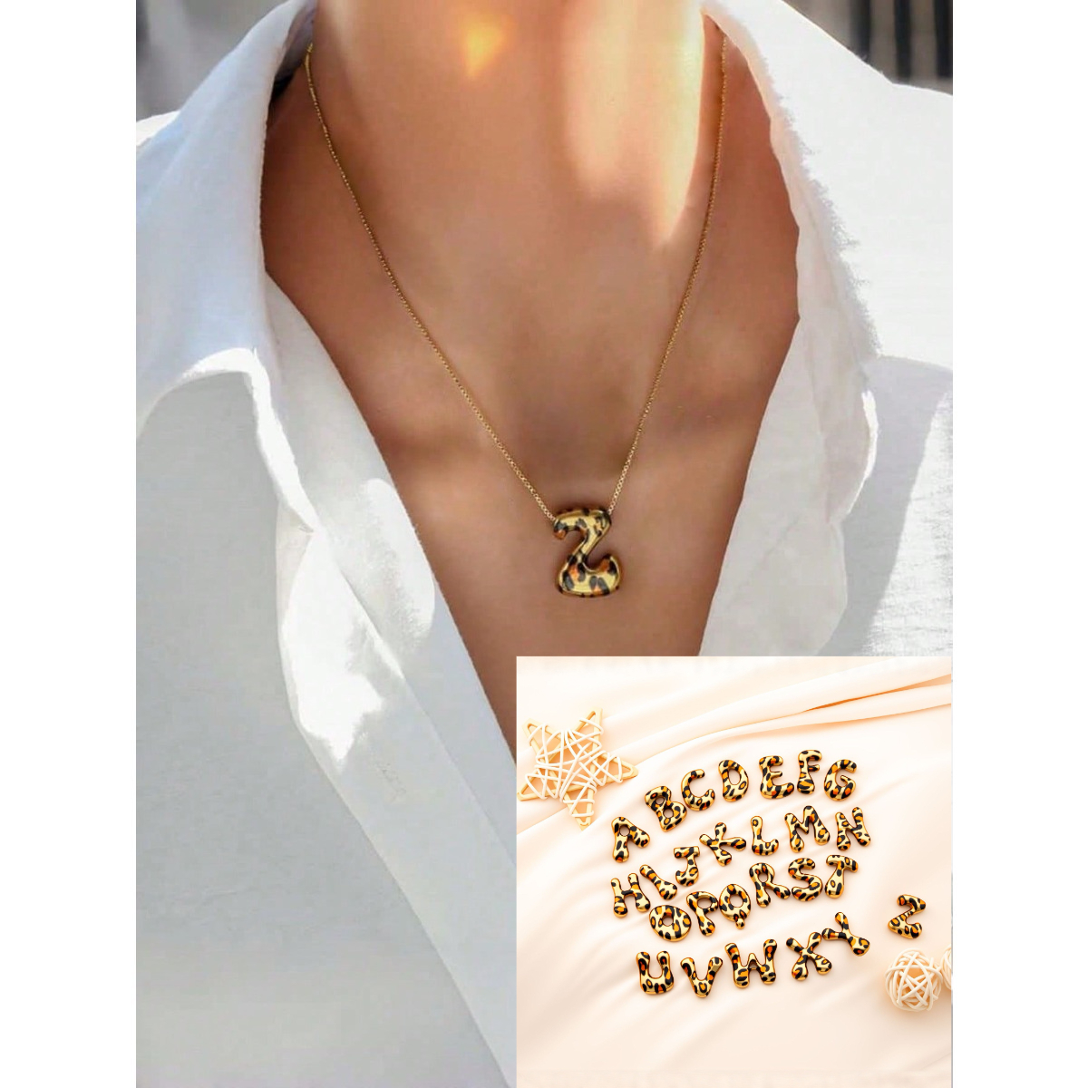 TEMU 1pc Leopard Print Fat 26pcs English Letters Pendant Necklace – Luxurious Women's Fashion Jewelry For Daily Party Wear