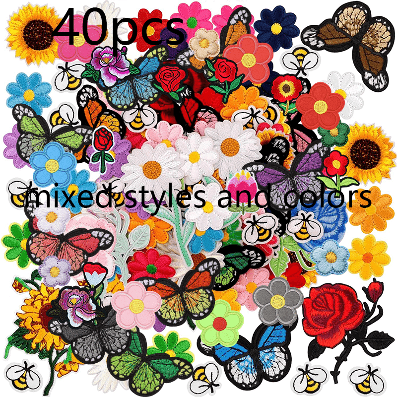 TEMU 40pcs Embroidered Flower Patch Iron On Patches For Clothing Sew Applique Repair Patches For Jeans Jackets Dress, Hat, Jeans, Backpacks Additions
