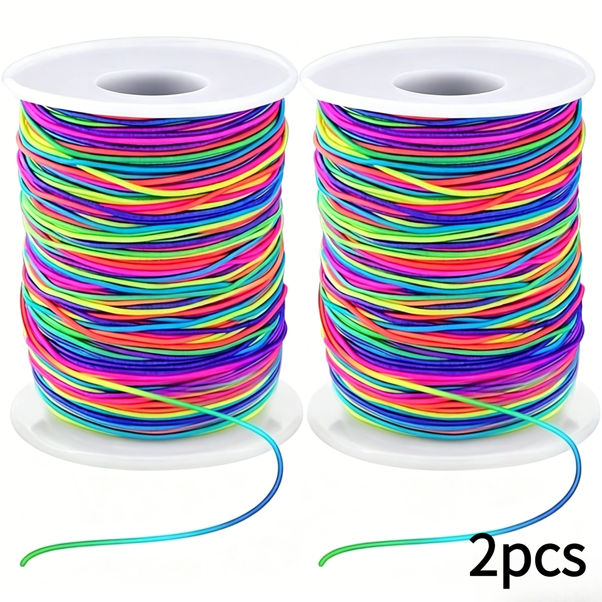 Image of 2 Rolls (3582 Inches Total Length) Colorful Braided Rope - Durable Thickened Colored Beading Rope, Dopamine Handmade Beading Thread, Suitable For Bracelets, Necklaces, Hair Additions Beading