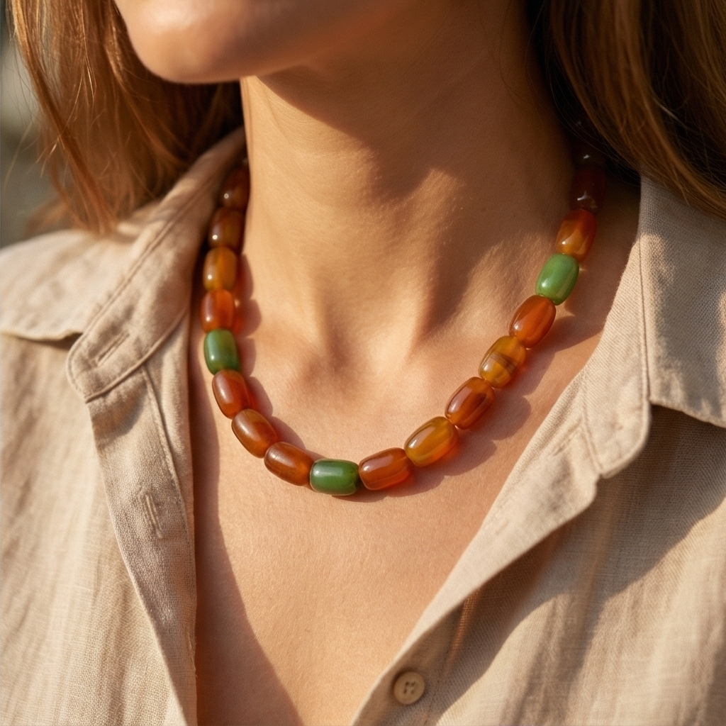 TEMU Women's Natural Agate Beaded Necklace - Gift For Prom Holiday Party - Gift For Mom