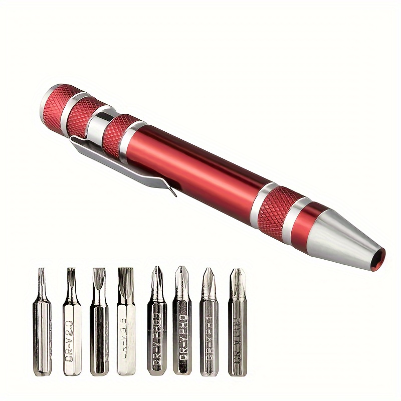 1pc Jeu de tournevis multifonctionnel magnétique 8 en 1 en alliage d'aluminium - Portable, durable avec tête cruciforme amovible et couvercle de protection pour le bricolage et l'usage industriel, rouge détails 2
